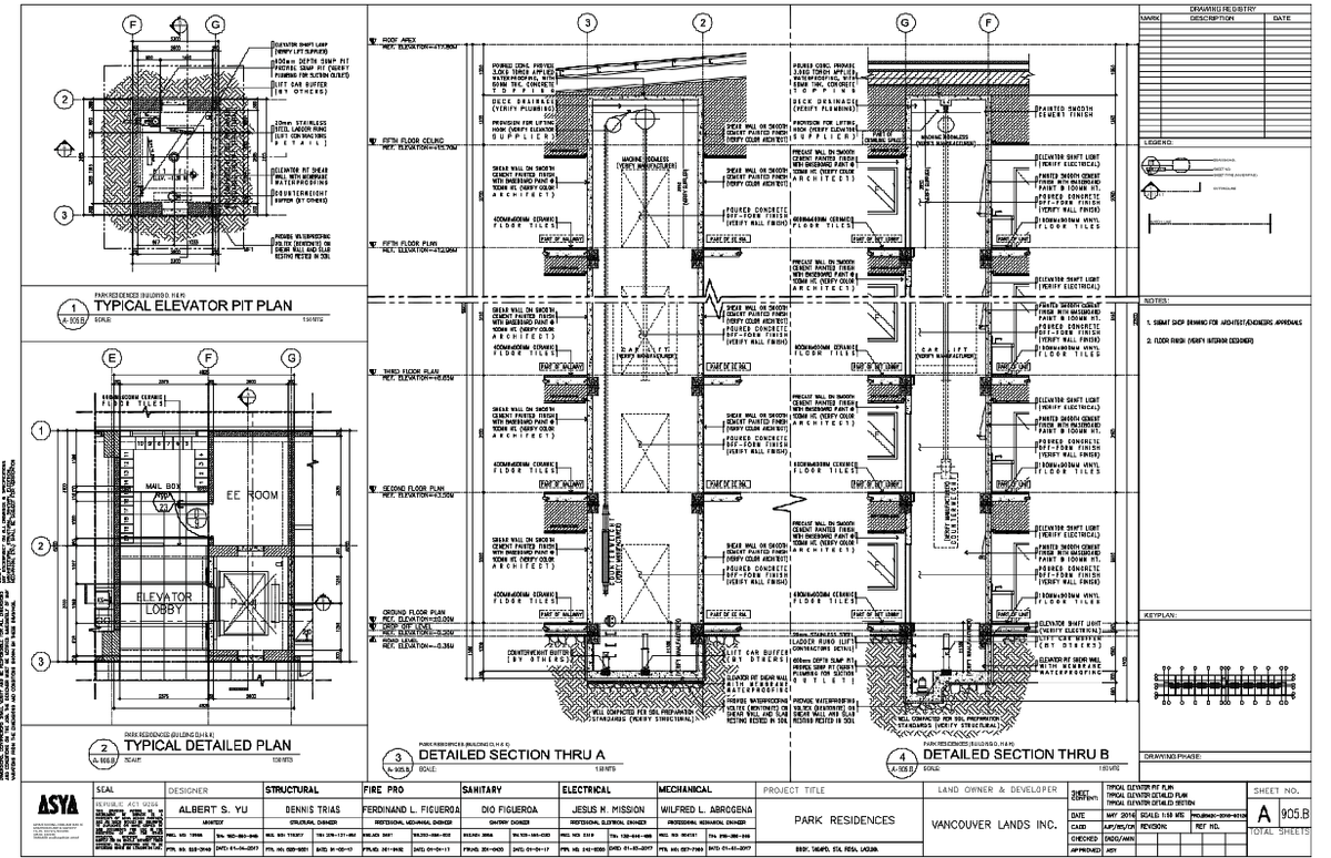 Typical Elevator Pit Plan and Section Drawing for Building Projects