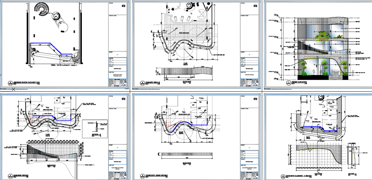 Villa Curved Facade Details AutoCAD DWG Plans Sections Elevations
