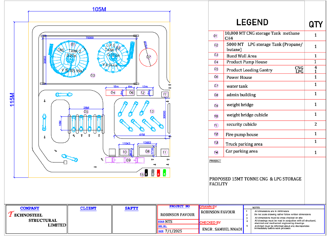 105x115m CNG LPG Storage Facility Site Plan AutoCAD Drawing Layout
