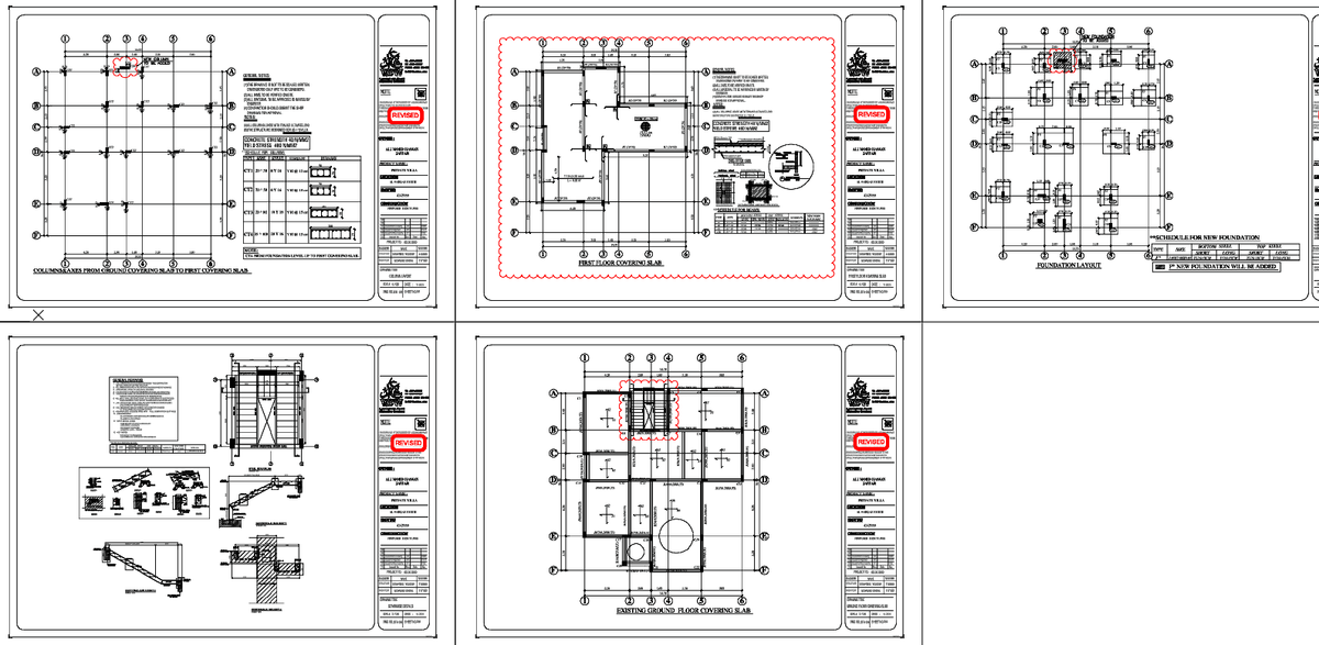 14.7m Villa Structural Drawing Column Grid and Foundation Plan