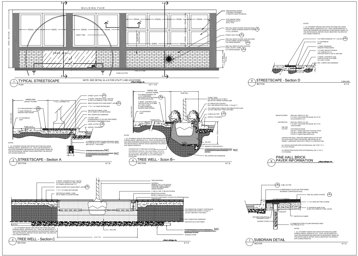 AutoCAD Streetscape Design with Tree Wells and Subdrain Section Detail