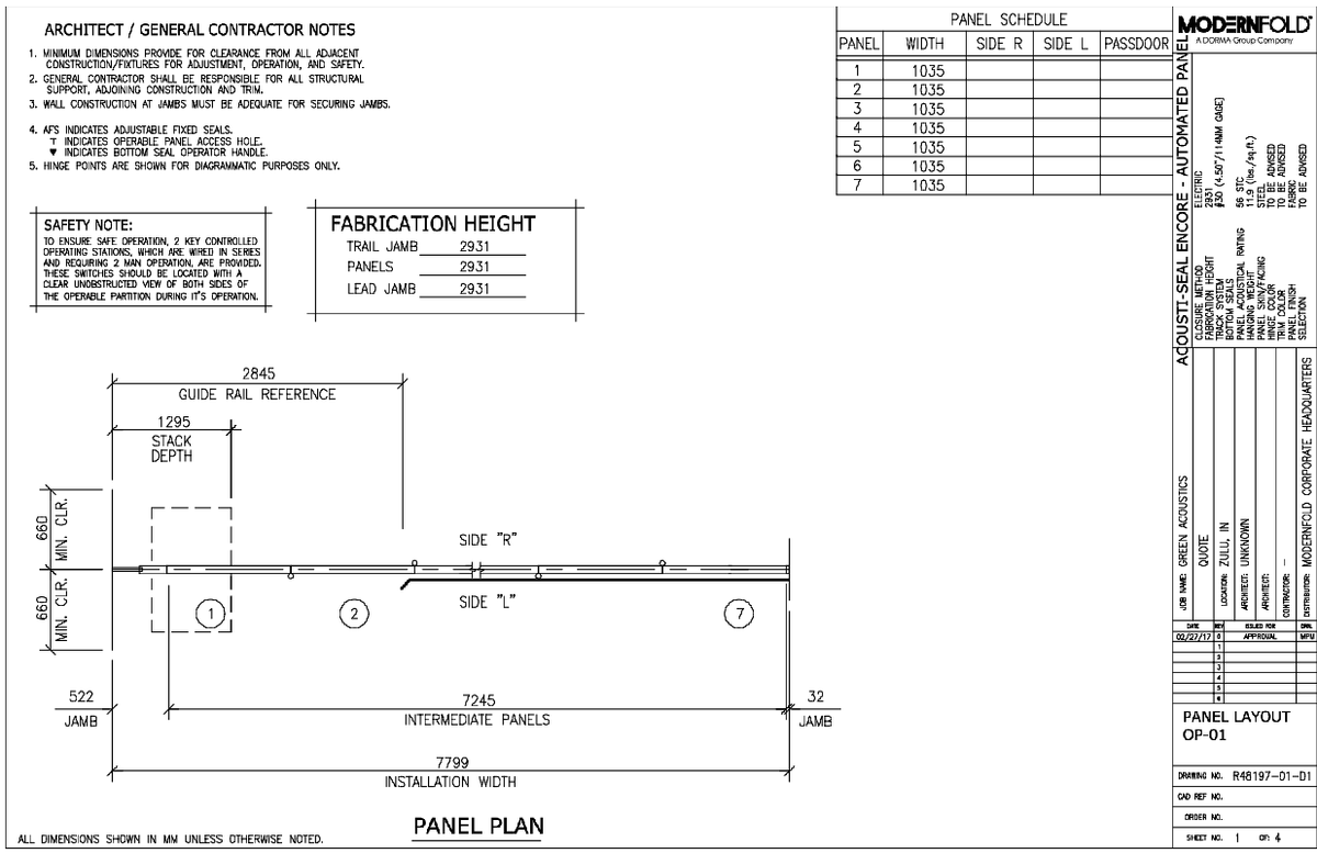 Automated Acoustic Panel Track Layout DWG Drawings