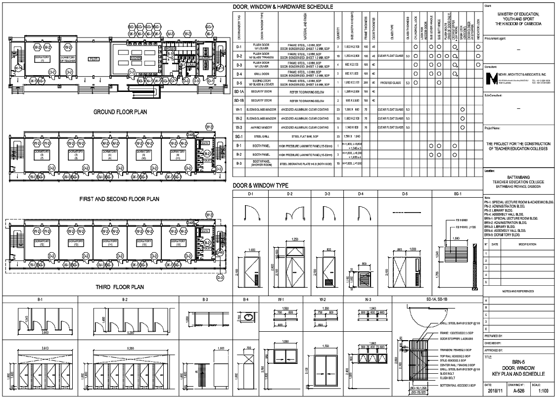 Collage Multi-Floor Door Window Hardware Schedule Drawing with Sizes