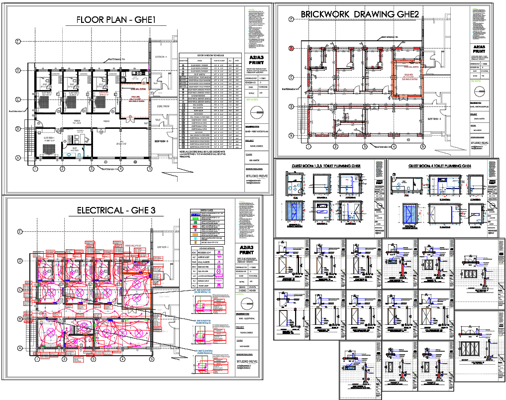 Complete Floor Plans with Electrical and Brickwork Details AutoCAD DWG
