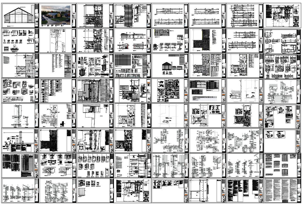 Complete Industrial Building AutoCAD DWG Set with Sections and Plans