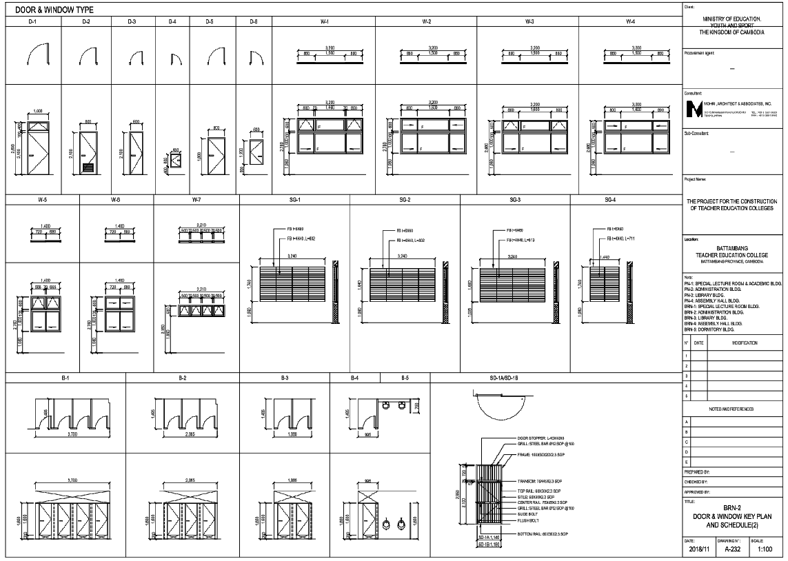 Detailed Door and Window Schedule Drawing with Sizes for Building