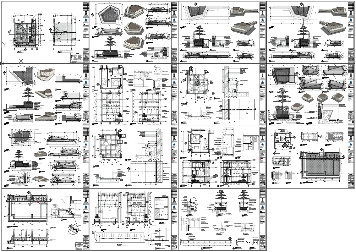 Detailed Plan and Section Views for Garden Elements AutoCAD Drawing