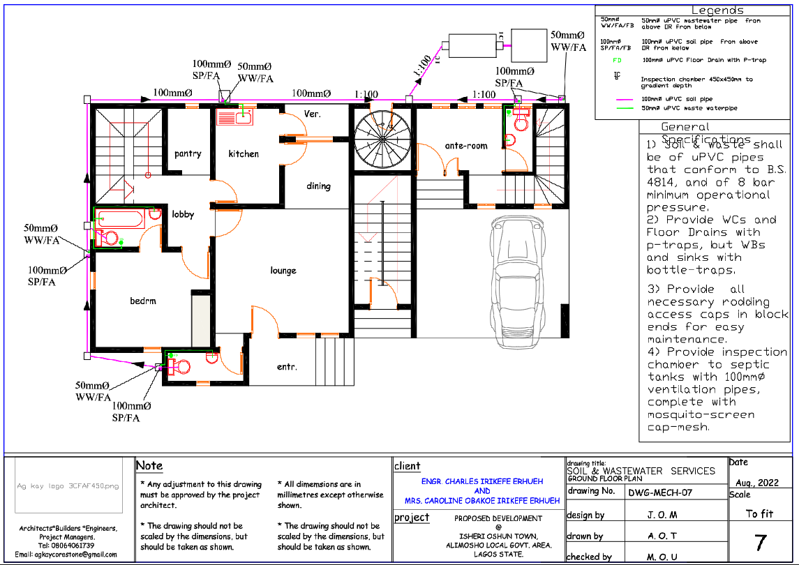 Ground House Floor Soil and Wastewater Plumbing Layout Drawing