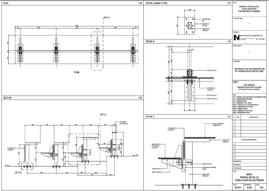 Institutional Auditorium Desk and Chair AutoCAD Drawing with 1200 mm