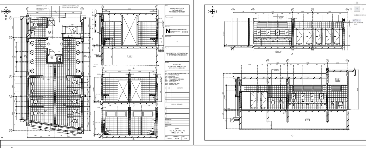 Institutional Toilet Block Layout Drawing 5500mm Width with Sections