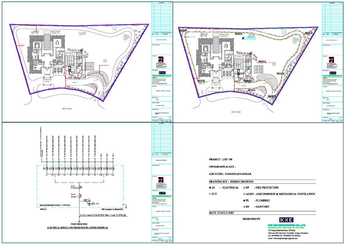 Landscape Site Plan with Electrical Layout DWG for Villa Project