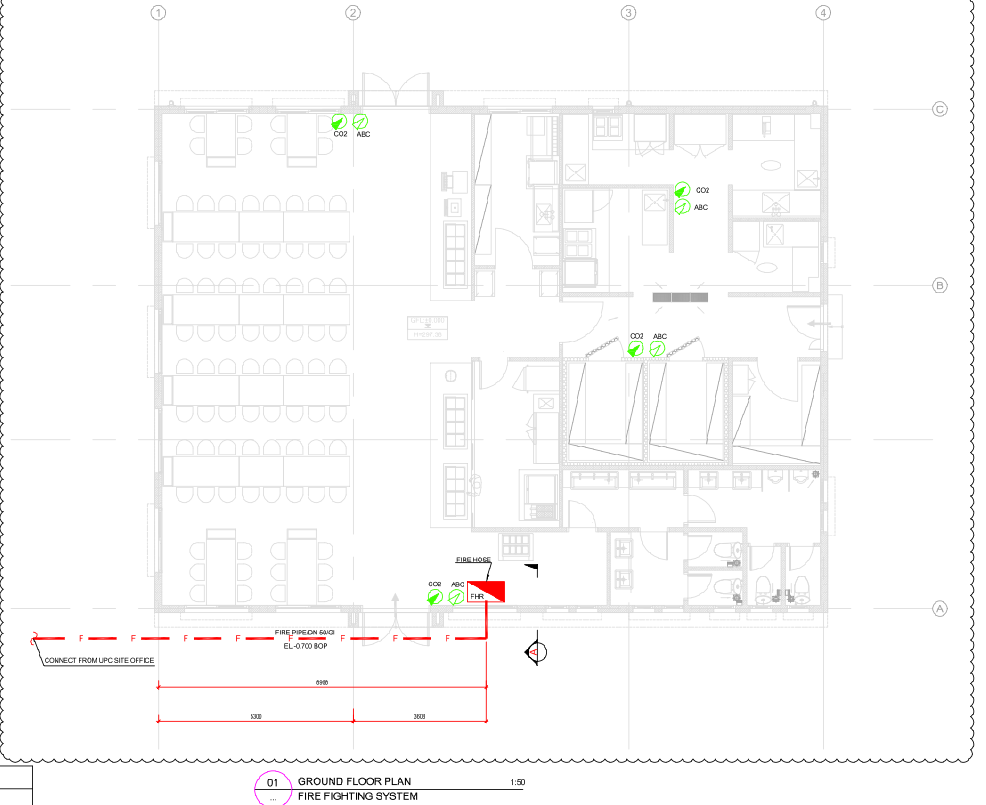 Office Ground Floor Fire Fighting Plan 8908x3608 DWG Layouts