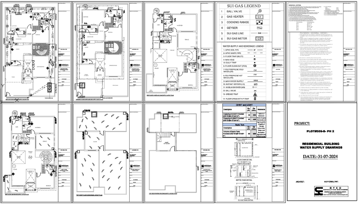 Residential Building Water Supply Drawing with Measurement and Details