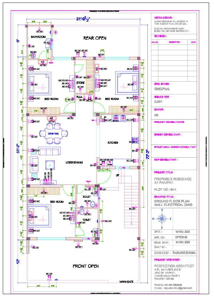 Residential Ground Floor Plan with Wall Electrical Layout and Detail