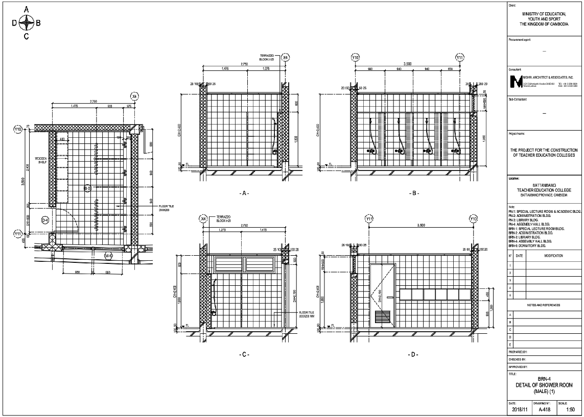 Shower Room Design with AutoCAD CAD Drawings for Educational Facilitie