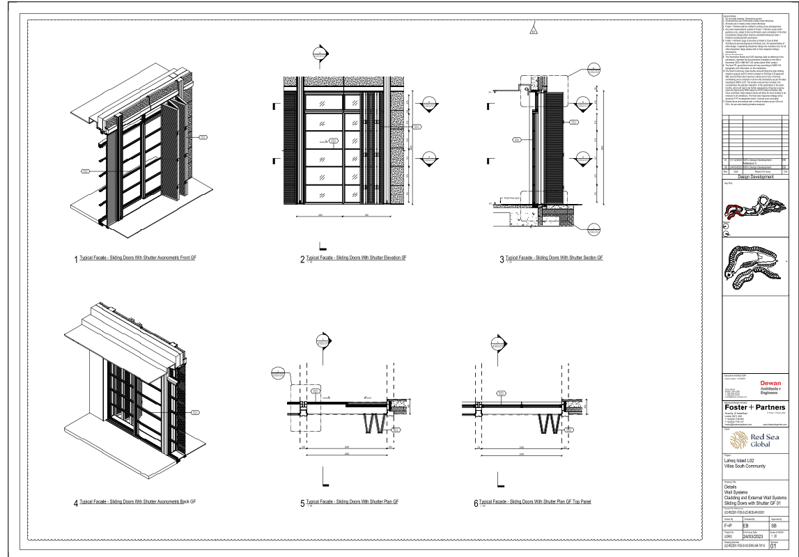 Sliding Door Shutter CAD Detail 2400mm Villa Facade Drawings