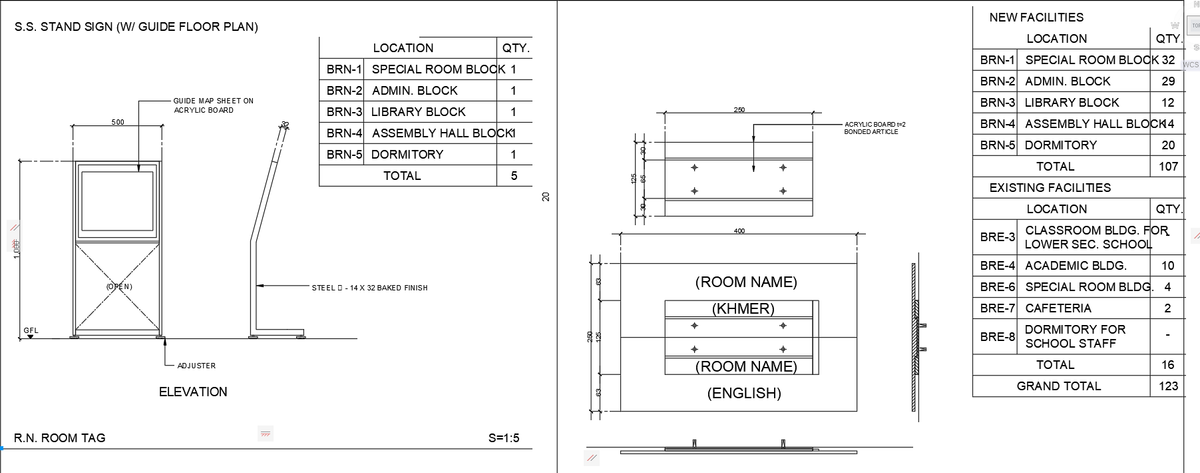 Stainless Steel Stand Sign and Room Tag Detail Drawing AutoCAD DWG