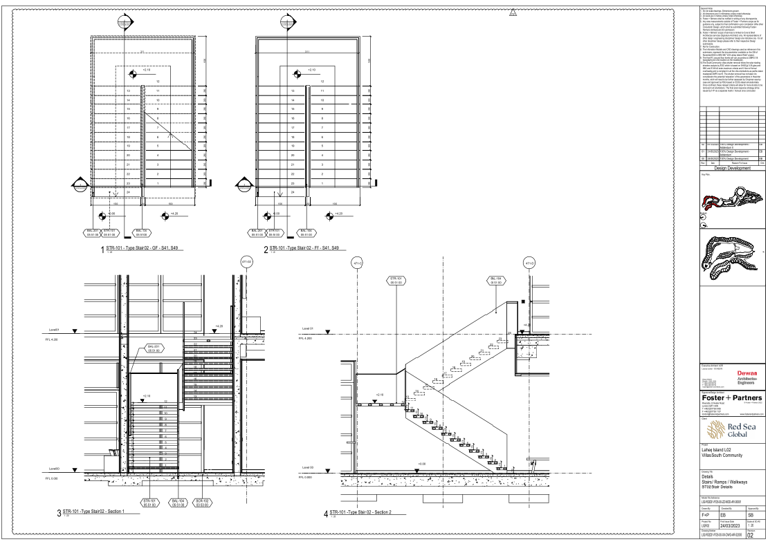 Stair Details Drawing Type 02 with 24 Steps 4.200m Level Sections