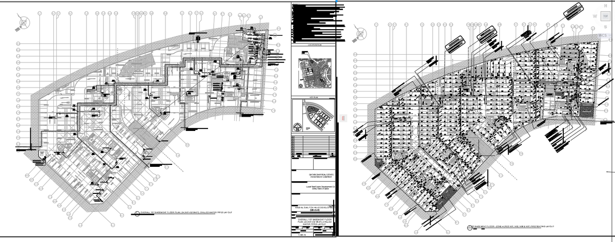 1st Basement Firefighting Layout with 150mm and 250mm Pipe Plan DWG