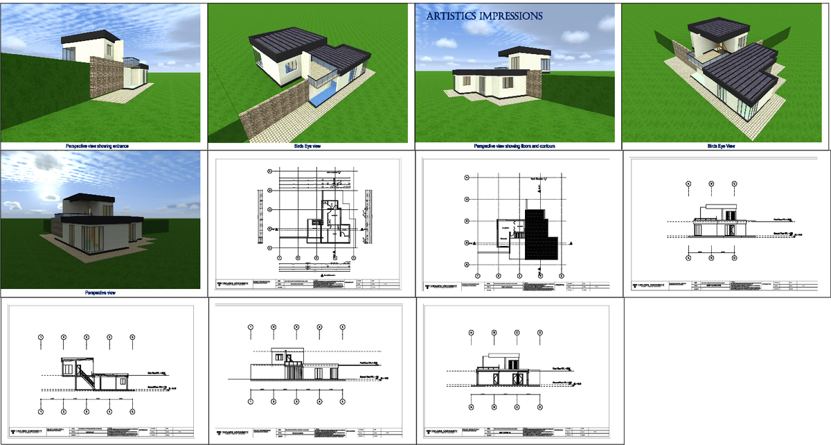 2 BHK House Design with All Side Elevation Detail AutoCAD DWG