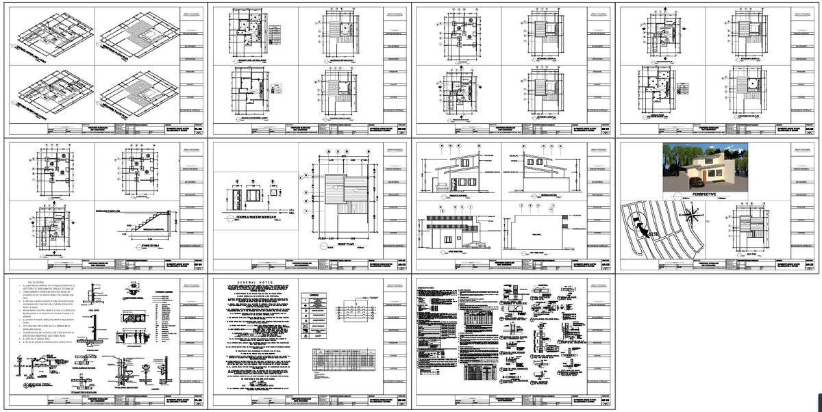 2BHK Residential House Layout with Elevation and Construction Plans