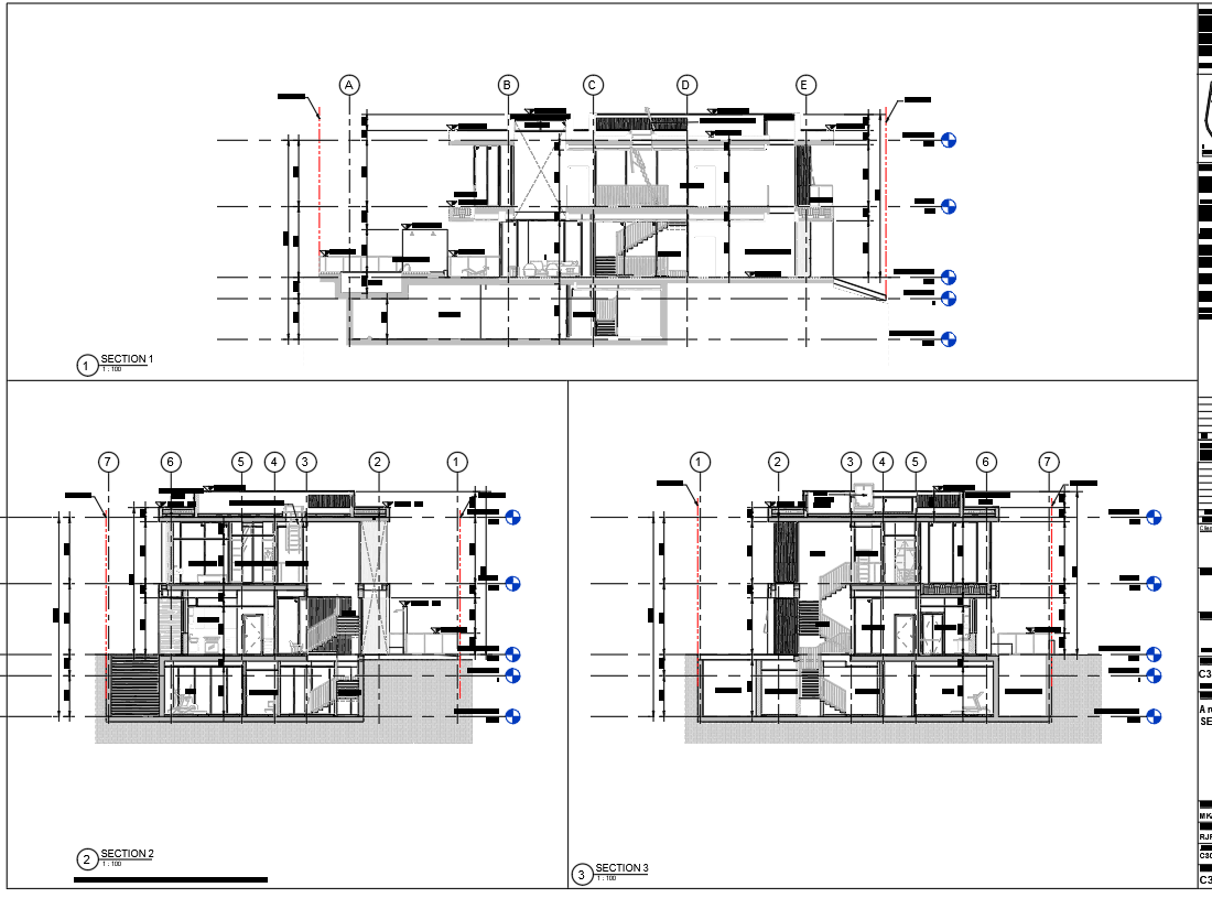 5 BHK Villa Section autocad Drawing 1 100 Scale 8950mm Roof Level