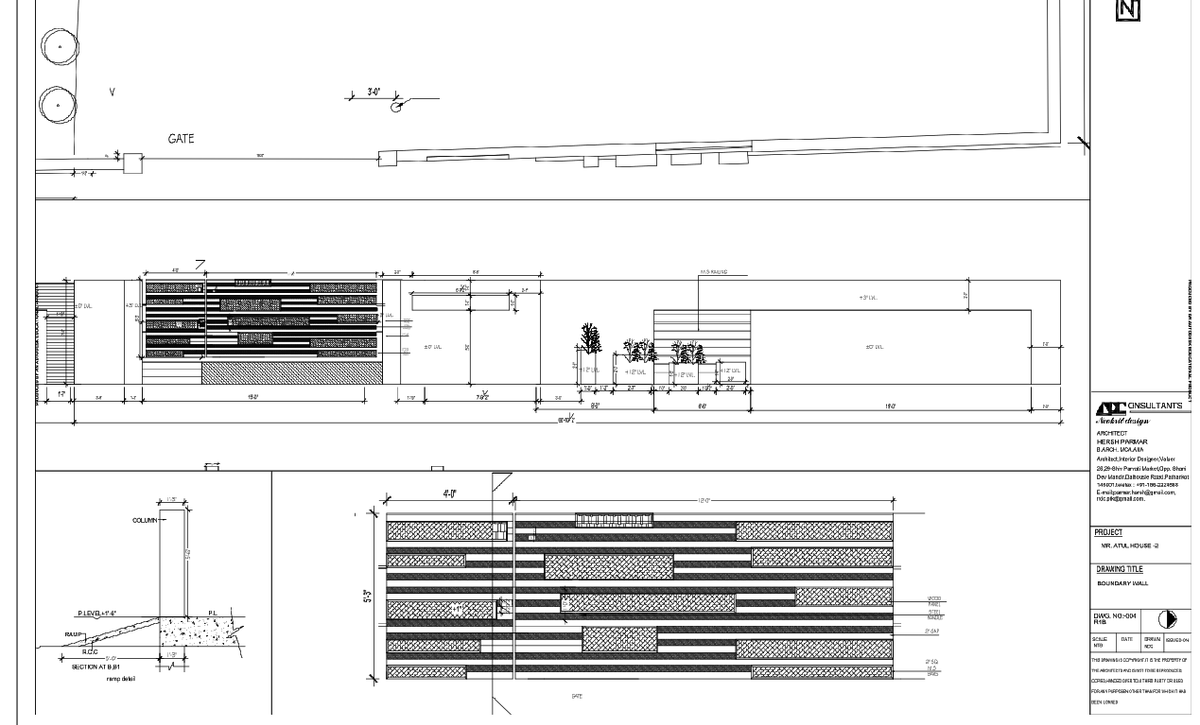 Architectural Boundary Wall AutoCAD DWG 190 Feet Layout Design