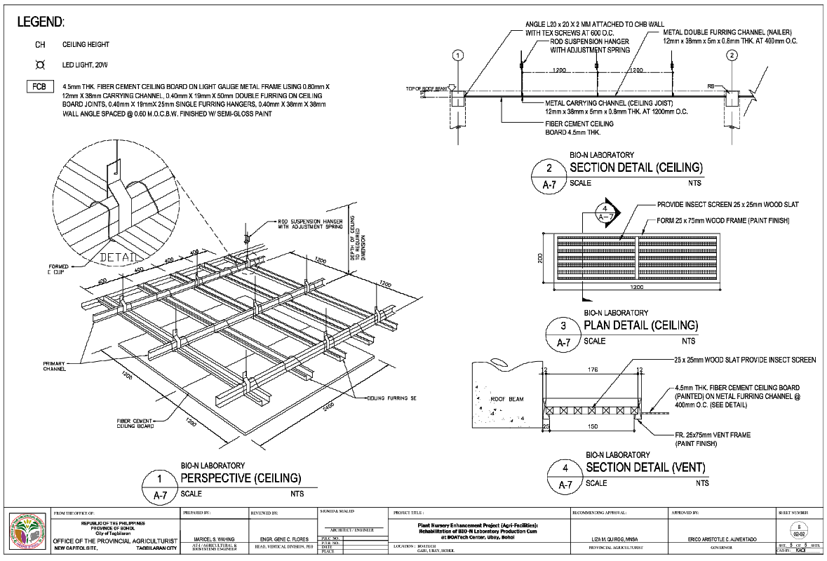 Bio Laboratory False Ceiling Detail AutoCAD DWG with Sections