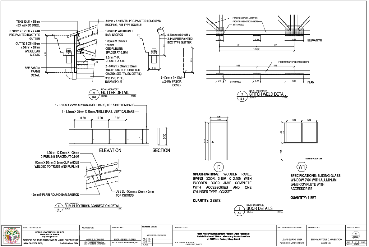 Bio Laboratory Roof Gutter Truss Door Window Detail AutoCAD DWG