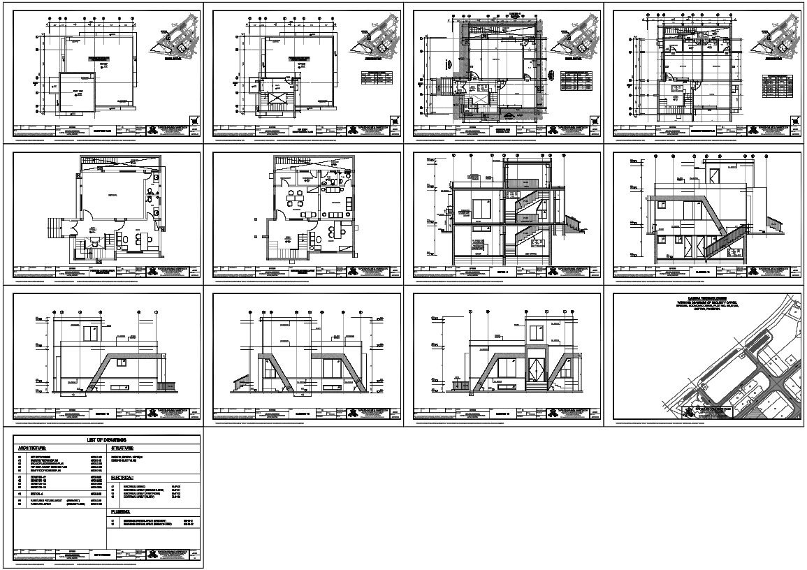 Corporate Office Building Plan with Elevation and Section Details
