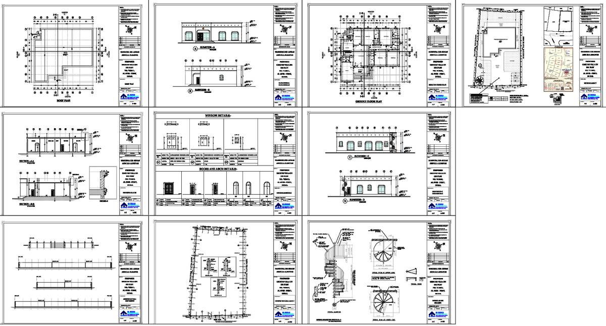 Gplus1 Villa Plan with Elevation Sections and Stair Detail DWG File