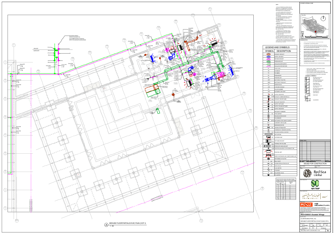 Ground Floor Partials HVAC Layout With Ducting And Pipe Details