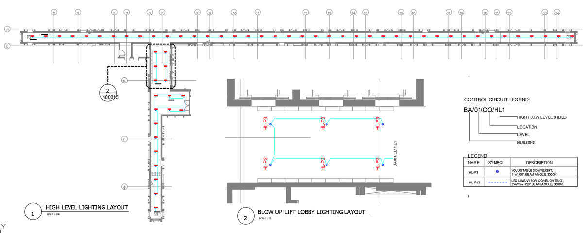 High-Level Lighting Layout with Sprinkler and Control Circuit Design