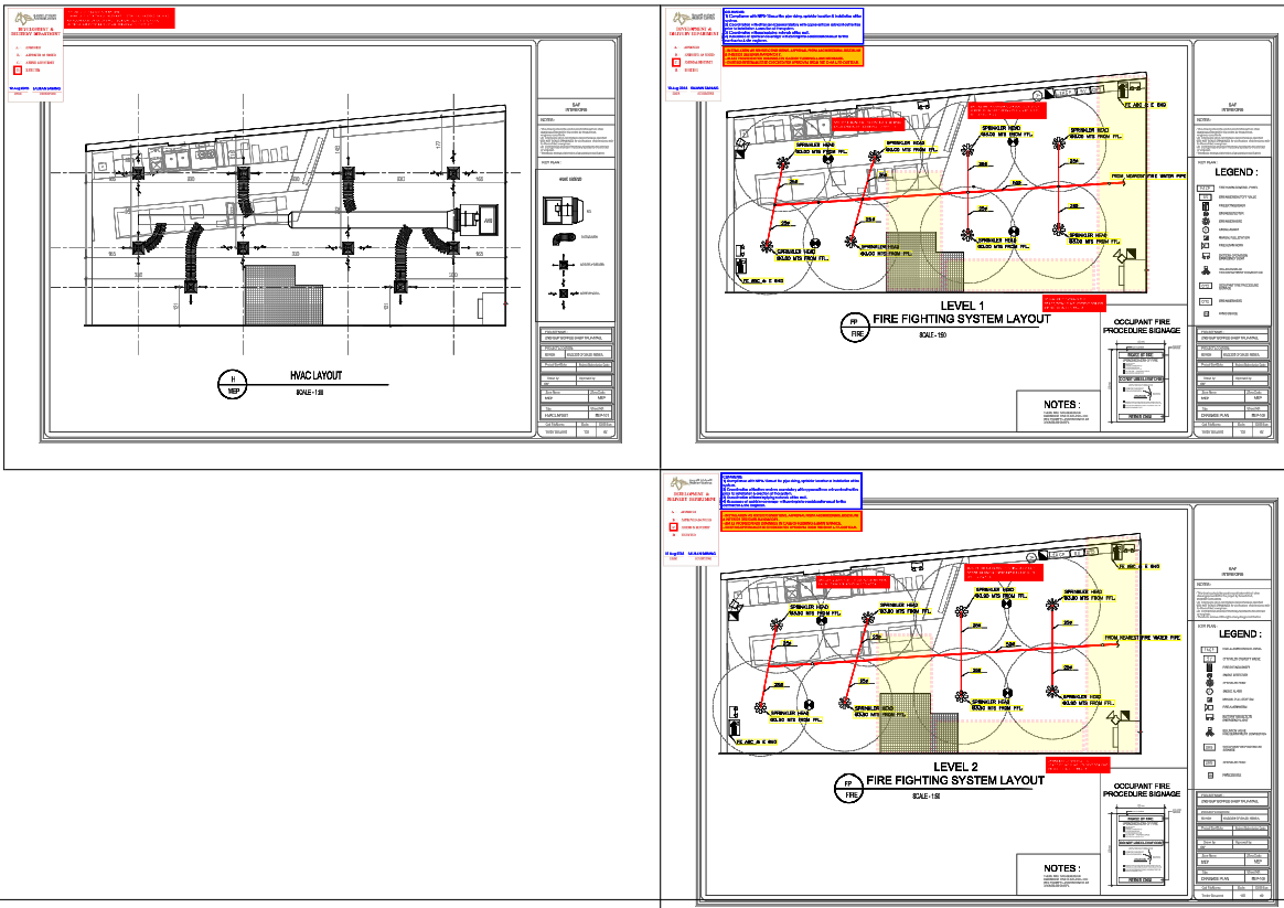 HVAC Layout and Fire Fighting System Layout for Building plan