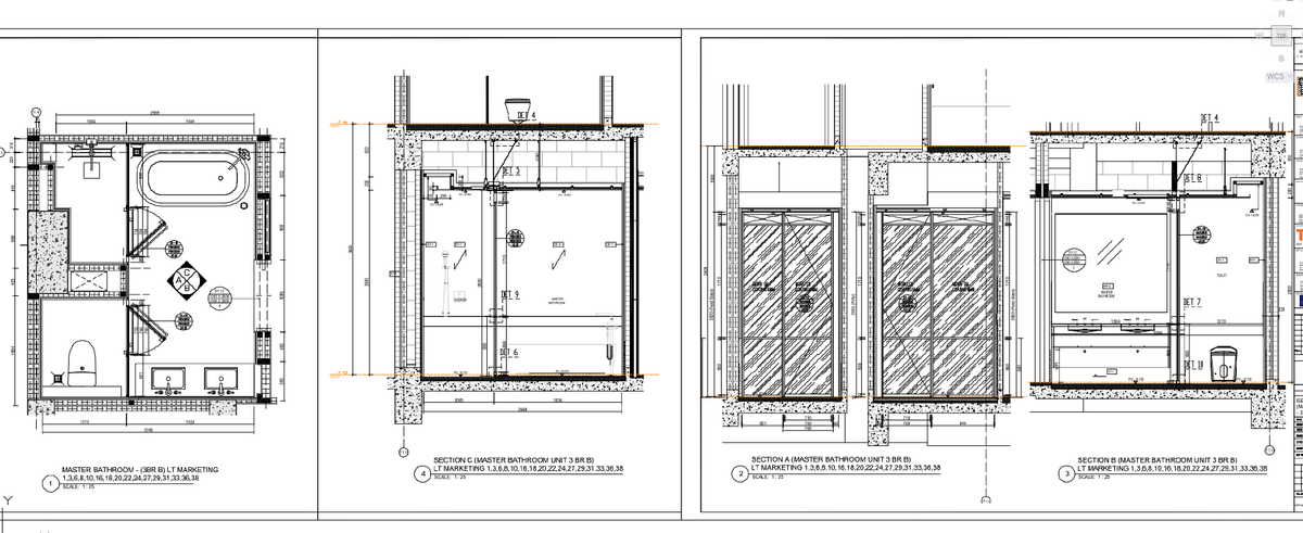 Master Bathroom 3BR B Plan 3208x1273 at 1:25 Scale DWG Drawing