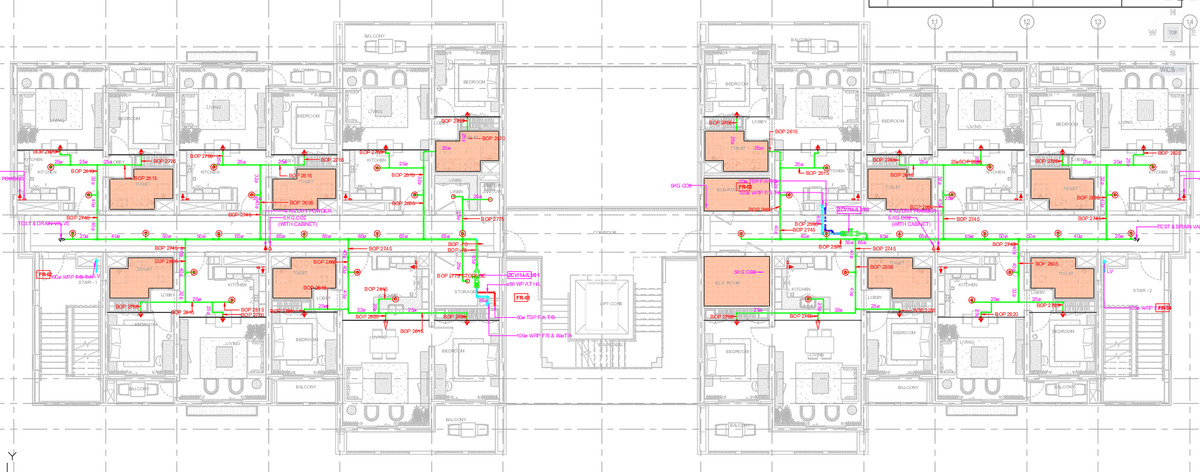 1 BHK Apartment Fire Protection Layout with Sprinklers