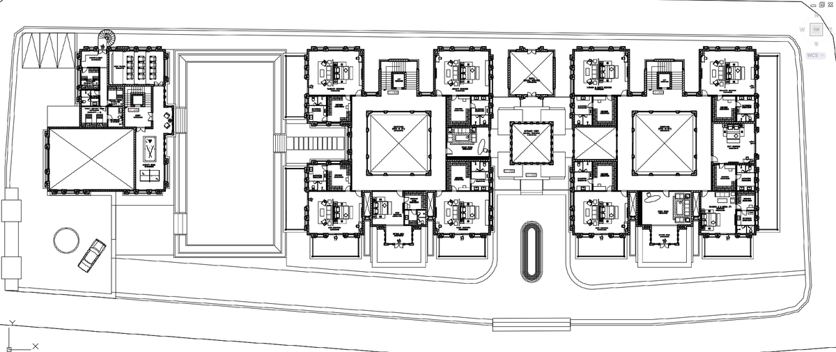 Residential Apartment First Floor Layout With Central Courtyard