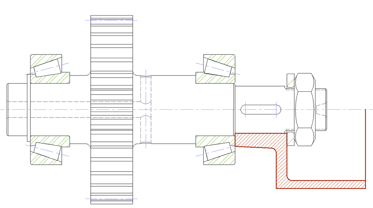 Mechanical Shaft with Tapered Roller Bearing Section CAD Drawing