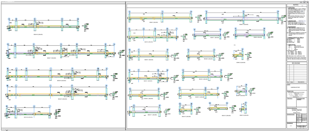 Structural Beam Reinforcement Layout DWG 200x300 300x450 Details