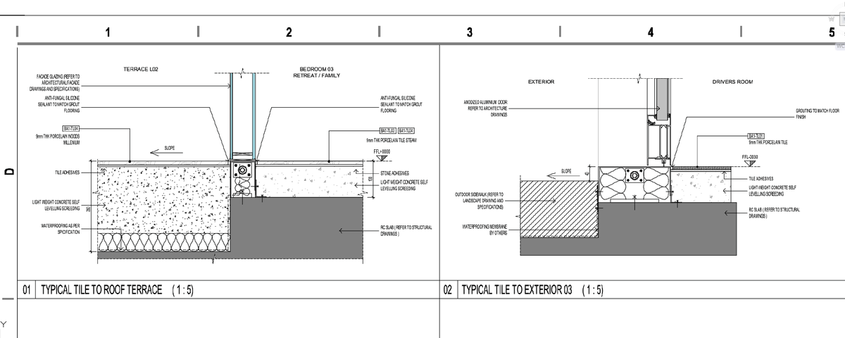 Typical Tile to Roof Terrace and Exterior Detail AutoCAD DWG