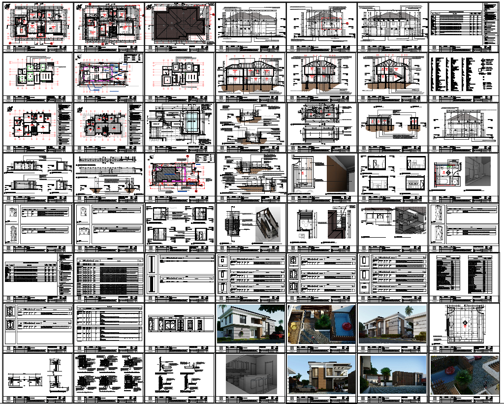 4 BHK Luxurious Bungalow Architectural Plan Elevation Section CAD