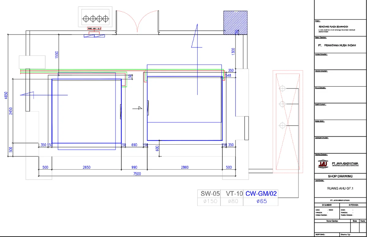 Air Handling Unit Room Plan 7500mm Duct 2650mm 2860mm DWG Files