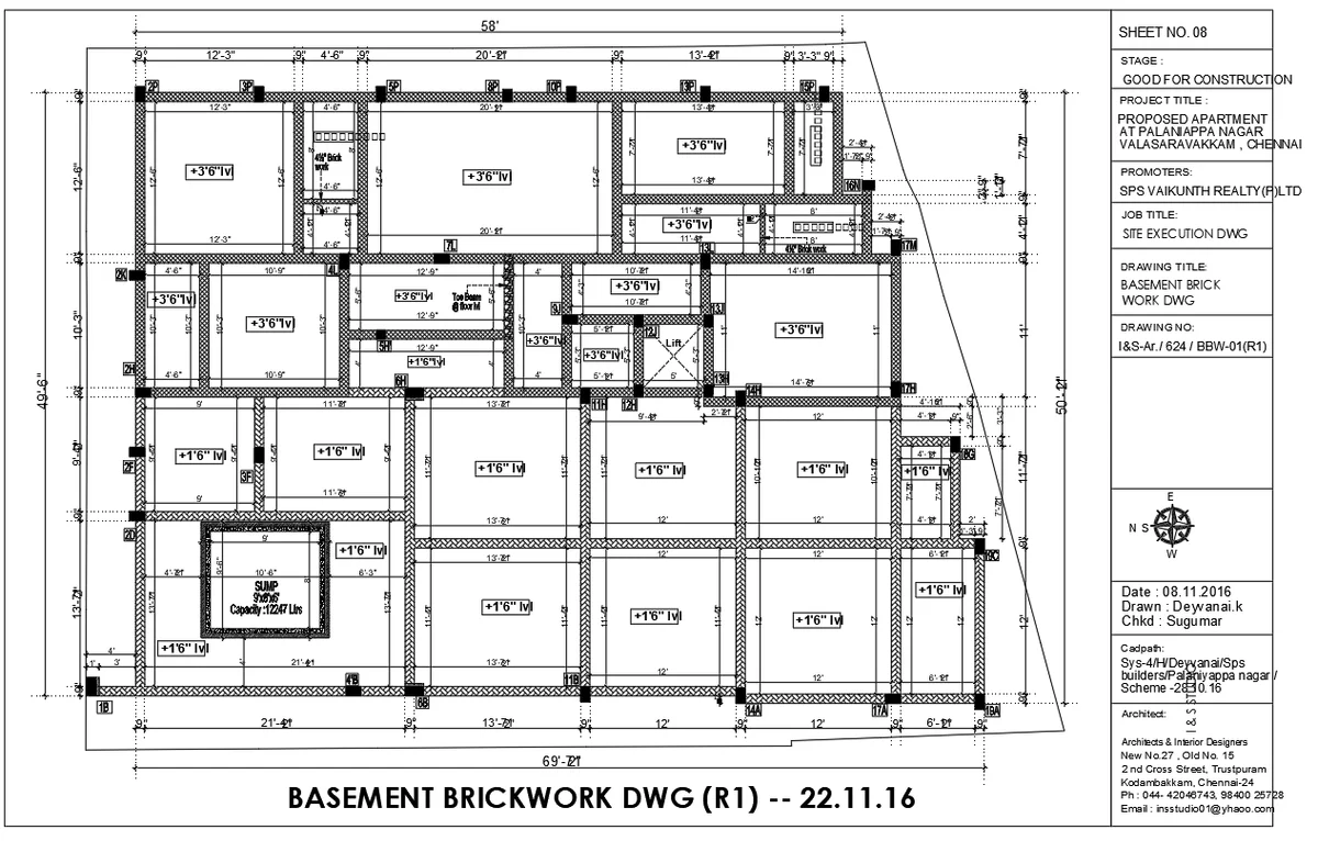 Basement Brickwork Plan 69ft 58ft Layout 12ft Room DWG Files