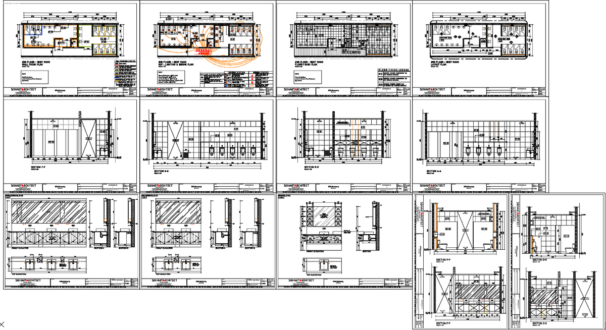 Commercial Bathroom Restroom Layout Lighting Wiring Section Detail