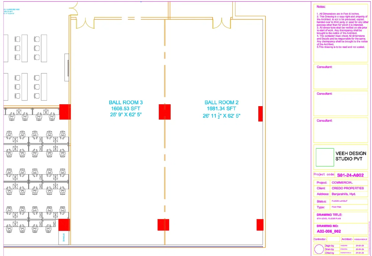 Commercial Floor Plan Ballroom 1681SFT 62ft Layout DWG Files