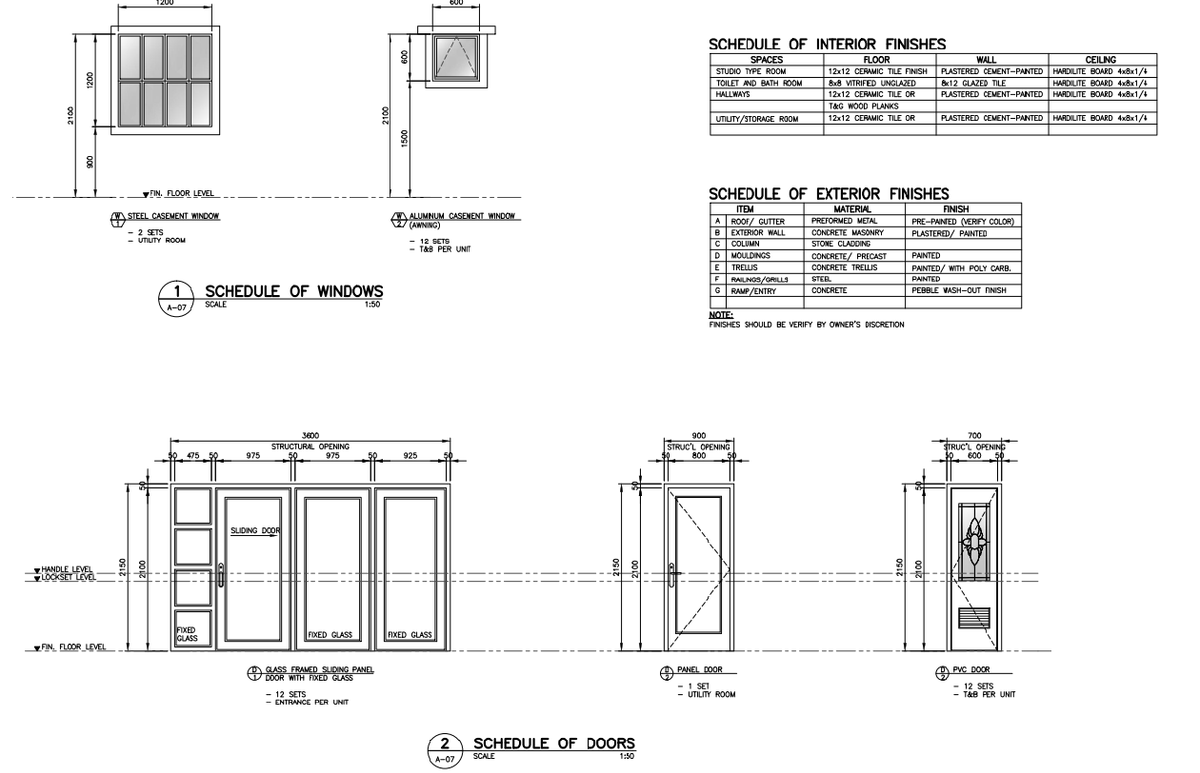 Door Window Schedule 3600 Sliding Door 1200 Casement Windows