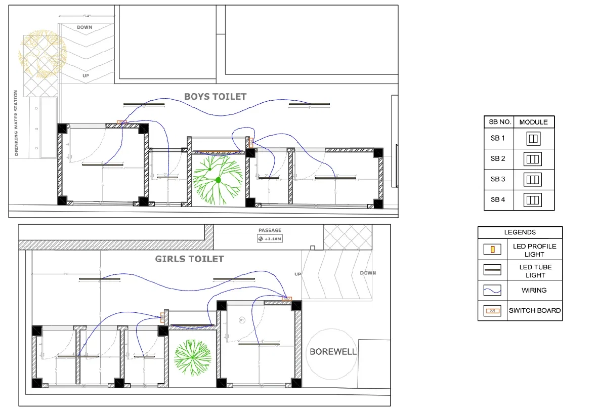 Electrical Layout DWG Toilet Plan 4ft 3in Lighting Wiring SB Plan