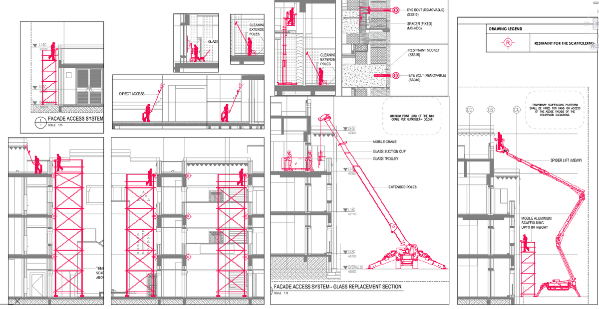 Facade Access Shoring Tower And Mobile Crane System Detail Drawing