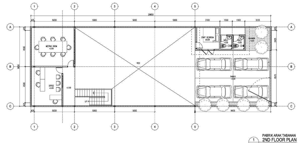 Factory Parking Layout 29850mm Grid 5000mm Bay Plan DWG File