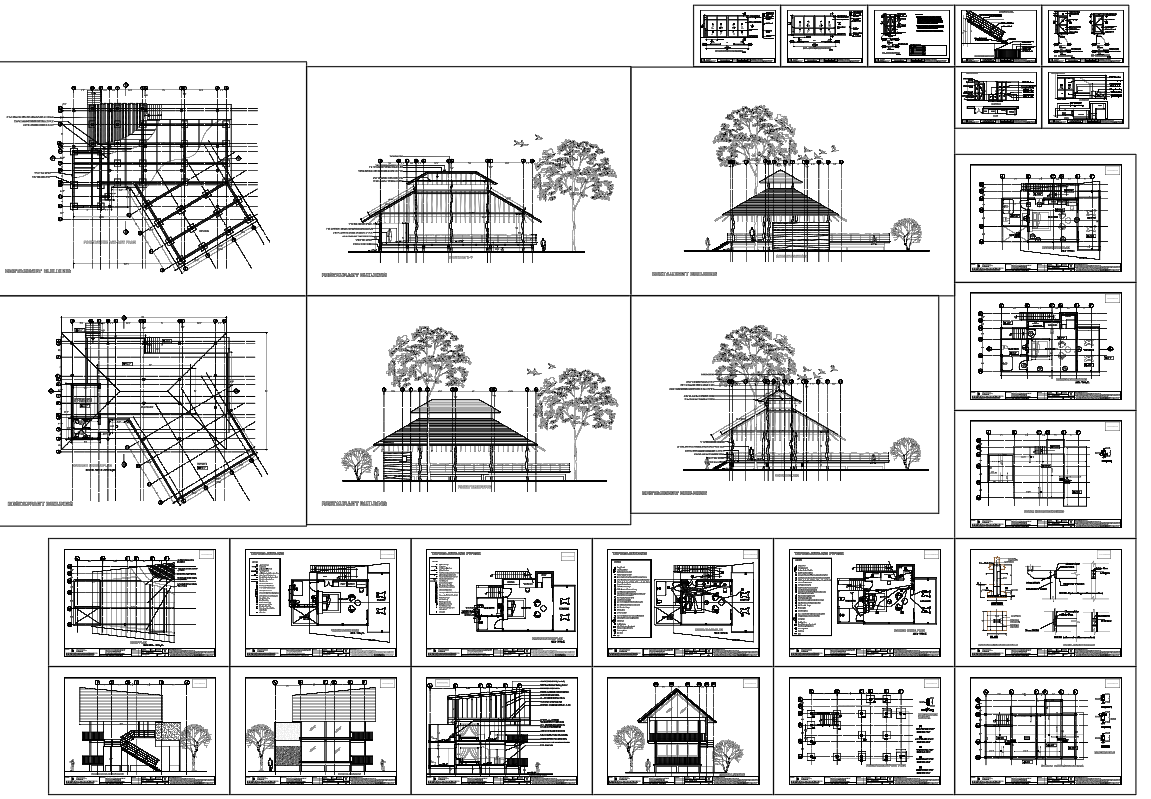 Green House Resort And Restaurant Architectural Layout Plan Elevations